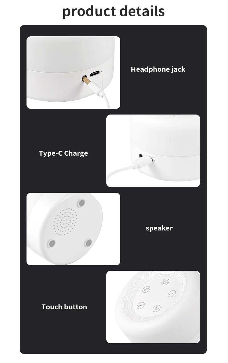 Color Light White Noise Machine with 7 Light Effects and 12 Sounds, 2000mAh Rechargeable Battery, Compact Sound Device for Nursery and Travel