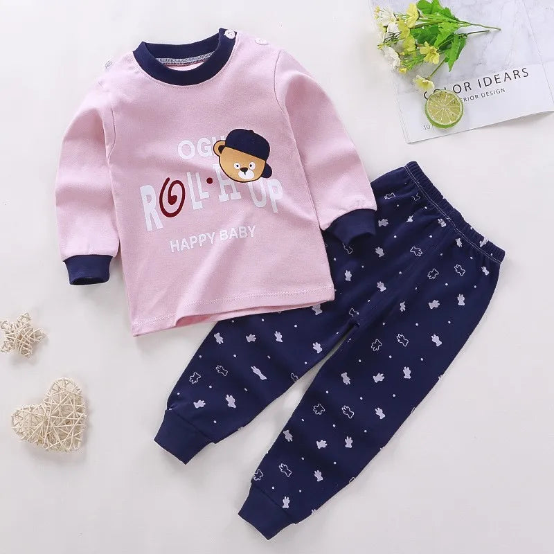 Cartoon Toddler Lounge Set with Long Sleeve Top and Matching Pants, Dinosaur and Cat Print Options for Baby Boys and Girls, Sizes 6M–4T