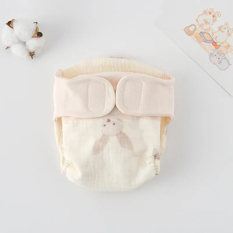 Baby Wrap Cloth Diaper with Adjustable Waist Tabs, Reusable Cotton Nappy in Animal and Rainbow Prints, Single-Piece Infant Changing Essential