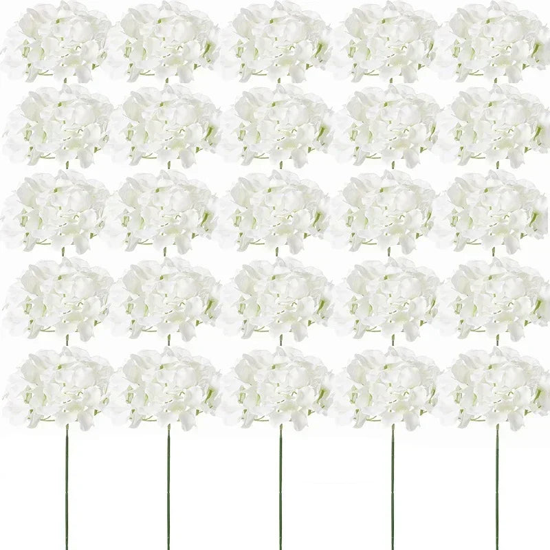 Silk Hydrangea Flower Heads, 25-Piece Artificial Flowers with Flexible Stems for DIY Wedding Centerpieces, Baby Shower and Home Party Decor