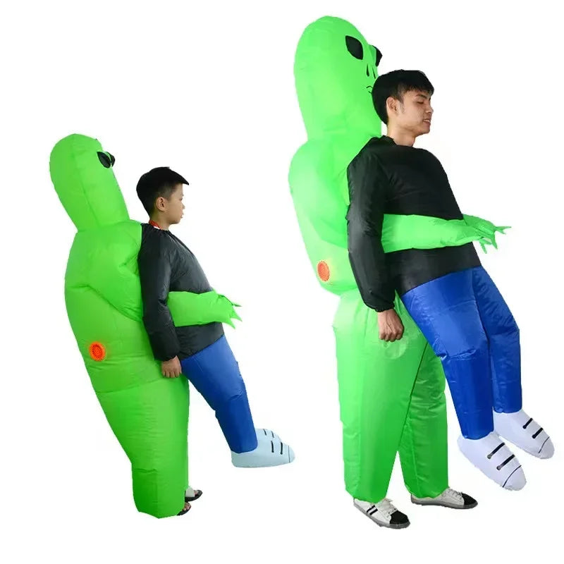 Alien Carry-Me Inflatable Suit for Kids and Adults with USB Fan and Battery Box, Green Space Creature Costume for Halloween Parties and Cosplay