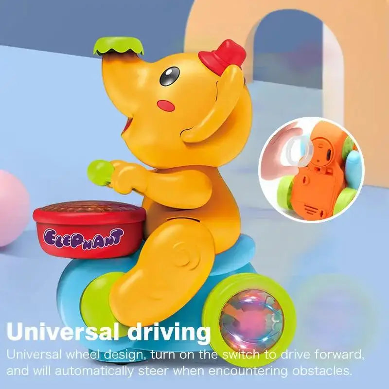 Musical Elephant Crawling Toy with Walking Action, Floating Ball, LED Lights and Drum Sounds for Supervised Baby Floor Play and Gifts