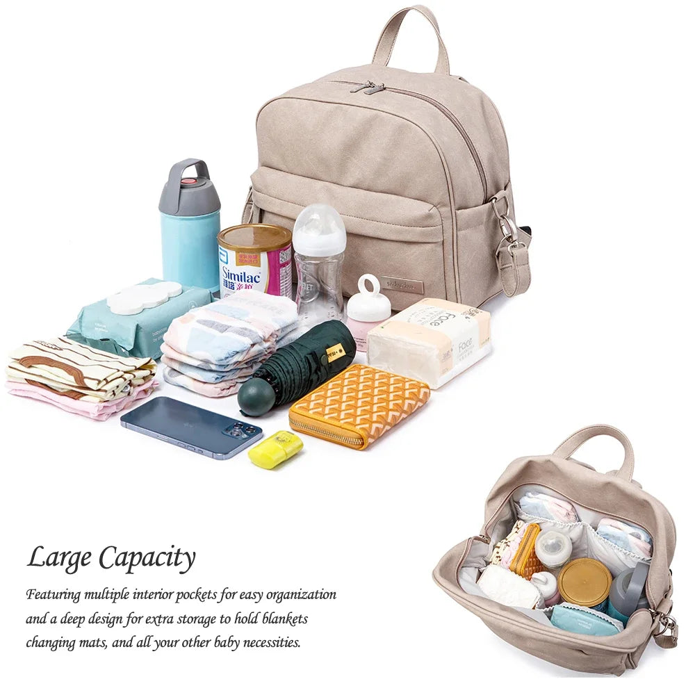 Diaper Bag Backpack by Soboba with Front Zipper Pocket, Top Carry Handle and Solid Color Styling for Baby Care Essentials and Everyday Outings