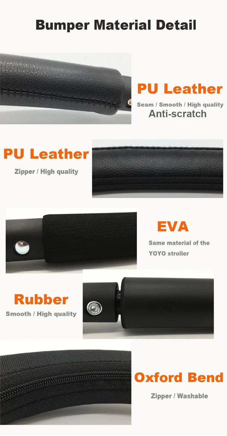 Pushchair Front Bumper Bar for YOYO, YOYO2 and YOYO3 Compatible Frames, MomTan Armrest with Zippered PU Leather, Seamed PU Leather, Rubber or EVA Options
