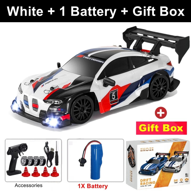 RC Drift Racing Car with 4WD, 2.4GHz Proportional Remote Control, LED Lights and Replaceable Racing and Drift Tires for Kids and Adults