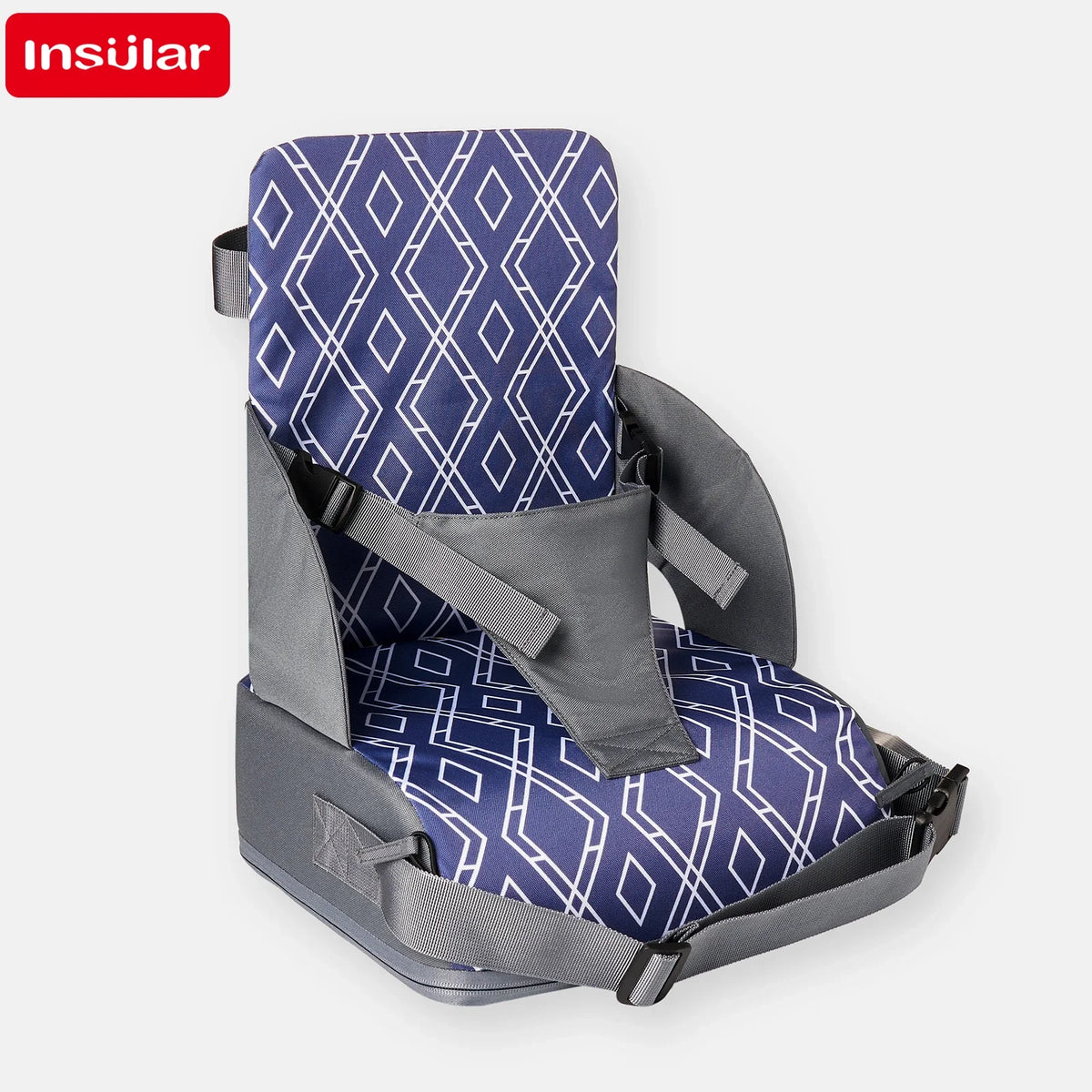 Portable Dining Booster Cushion by INSULAR, Foldable Toddler Chair Seat Pad with Backrest and Buckle Straps for Supervised Home and Away Meals