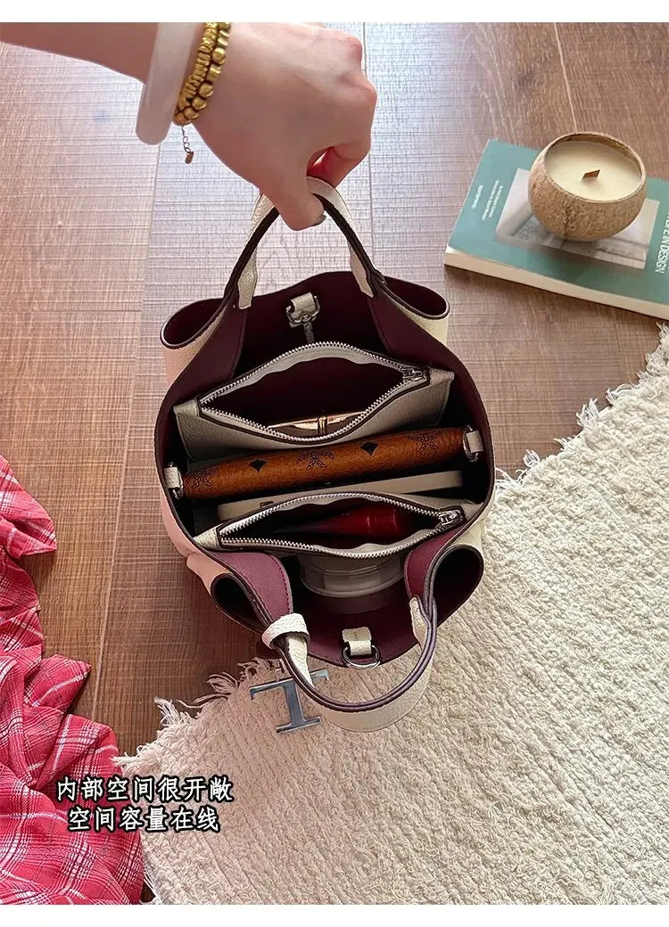 Diaper Tote Bag with Leather-Look Finish, Top Handles and Long Shoulder Strap, Vintage-Style Baby Essentials Handbag for Moms and Everyday Outings