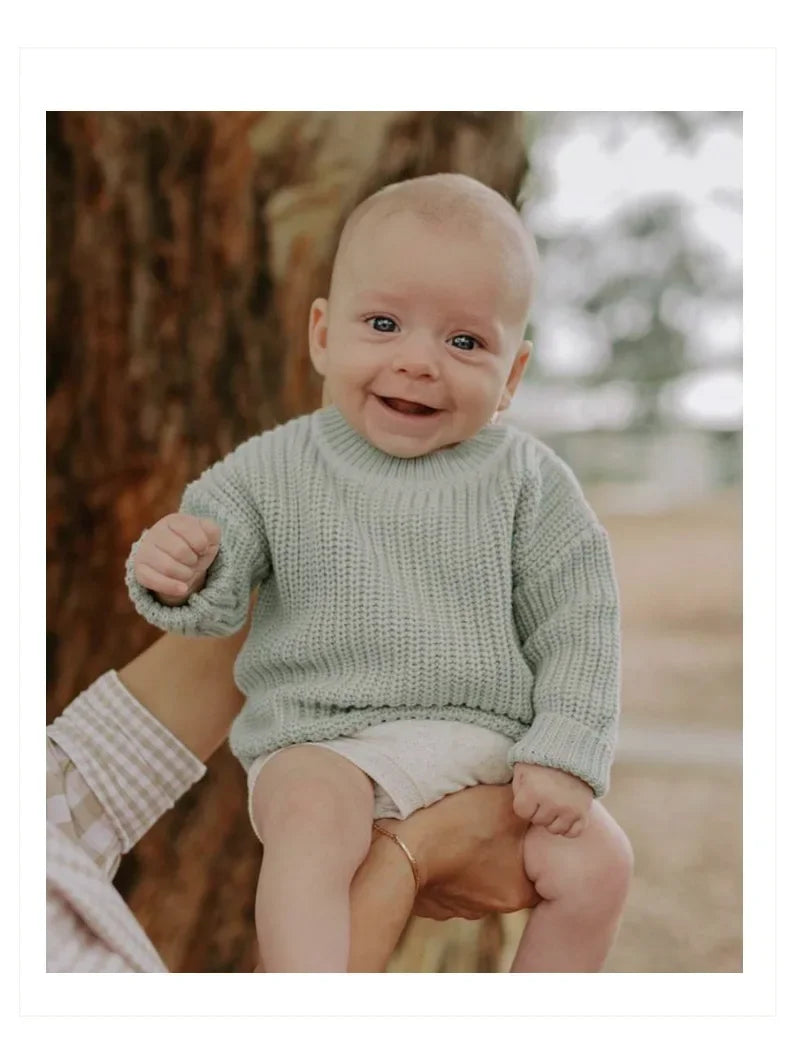 Cotton Crewneck Baby Sweater for Boys and Girls, Long Sleeve Ribbed Knit Pullover for Infants and Kids, Everyday Cool Weather Layering