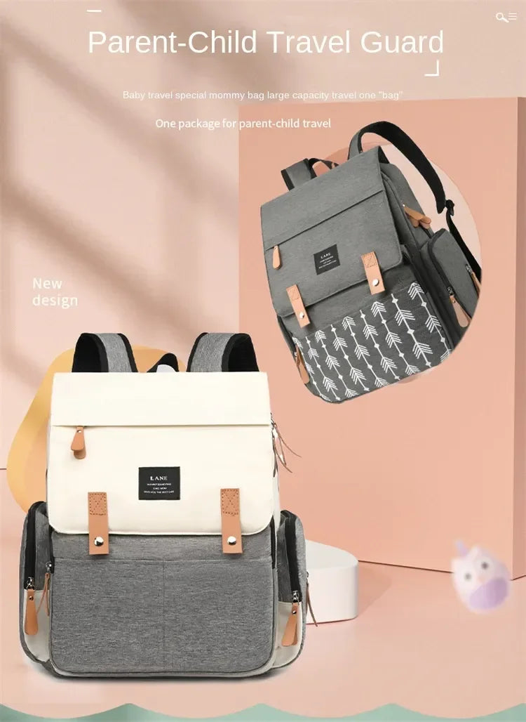 Flap-Top Diaper Backpack with Front Storage Pockets, Two Stroller Hooks and 53 x 34 cm Changing Mat for Baby Essentials and Everyday Parent Outings