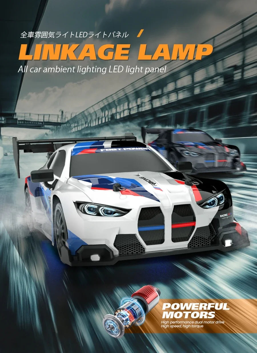 RC Drift Racing Car with 4WD, 2.4GHz Proportional Remote Control, LED Lights and Replaceable Racing and Drift Tires for Kids and Adults