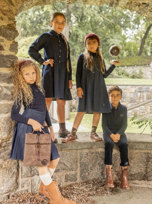 Brother and Sister Matching Outfits in Blue and Black, Embroidered Denim Dresses and Modal Shirts for Family Photos and Everyday Wear