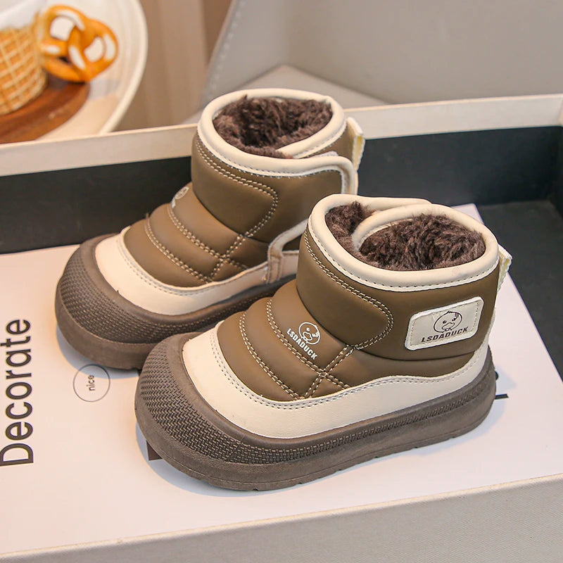 Kids Padded Snow Boots with Plush Lining, Wraparound Ankle Flaps and Chunky Soles, Boys and Girls Winter Shoes in Pink, Black or Brown