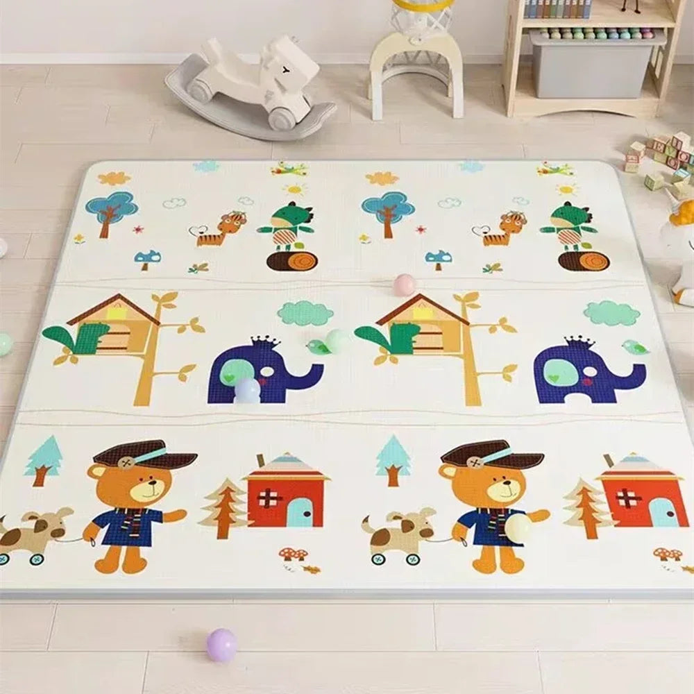 Double-Sided Baby Floor Mat with Animal and Scene Prints, Foldable Foam Crawling Rug in Five Size and Thickness Options for Supervised Play