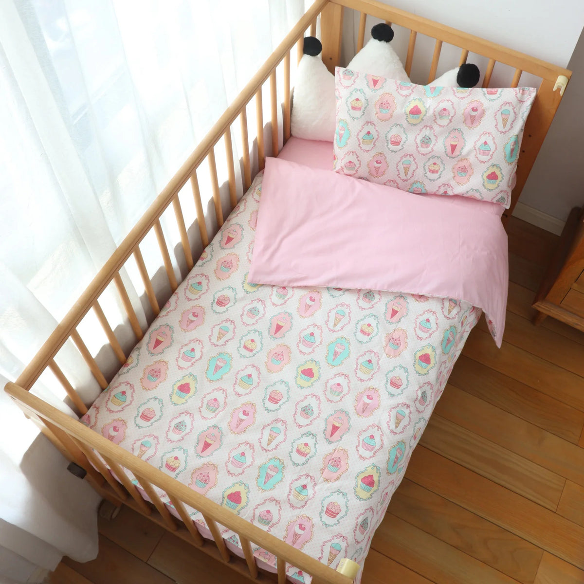 Cotton Toddler Bedding Set, 3-Piece Printed Duvet Cover and Pillowcase with Flat Sheet or Mattress Cover, Kids Room Bed Linens