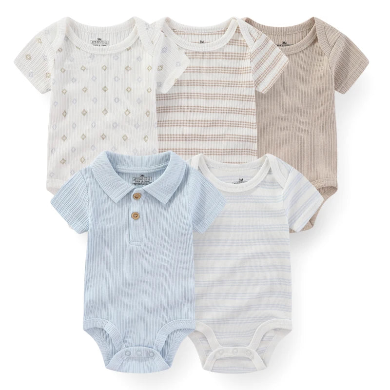 Baby Bodysuit Multipack with Cartoon Prints, Kiddiezoom 5 Short Sleeve One-Piece Outfits with Snap Closures for Boys and Girls, 3M-12M