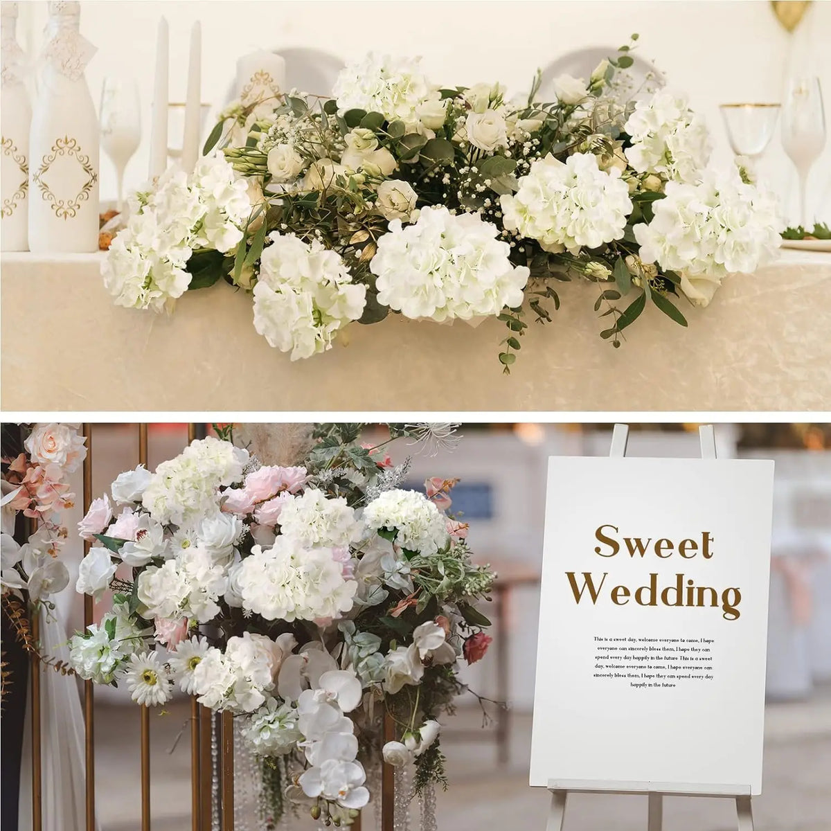 Silk Hydrangea Flower Heads, 25-Piece Artificial Flowers with Flexible Stems for DIY Wedding Centerpieces, Baby Shower and Home Party Decor