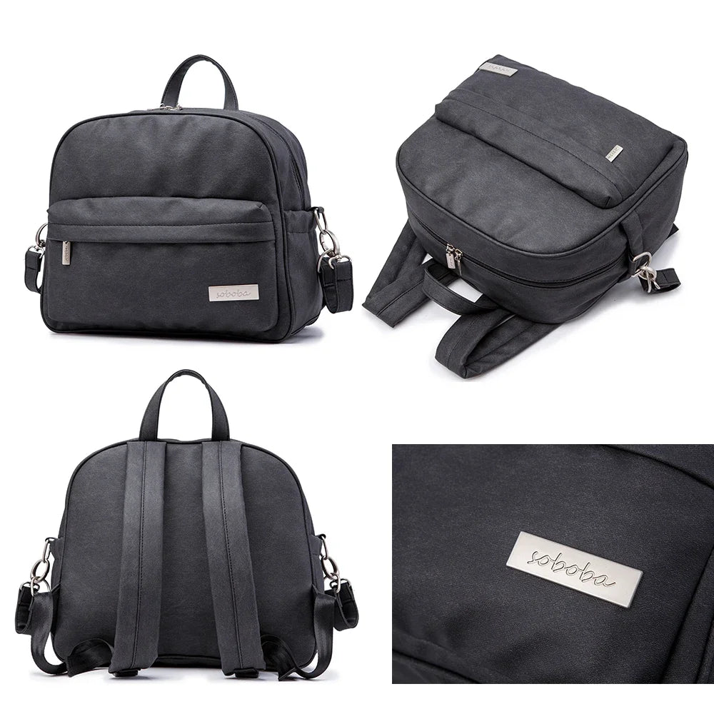 Diaper Bag Backpack by Soboba with Front Zipper Pocket, Top Carry Handle and Solid Color Styling for Baby Care Essentials and Everyday Outings
