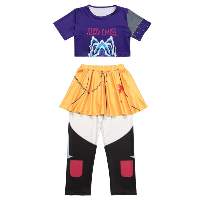 Girls Cosplay Costume Set for Halloween, Dance Performances and Dress-Up with Jacket, T-Shirt and Shorts or Top-and-Pants Outfit Options