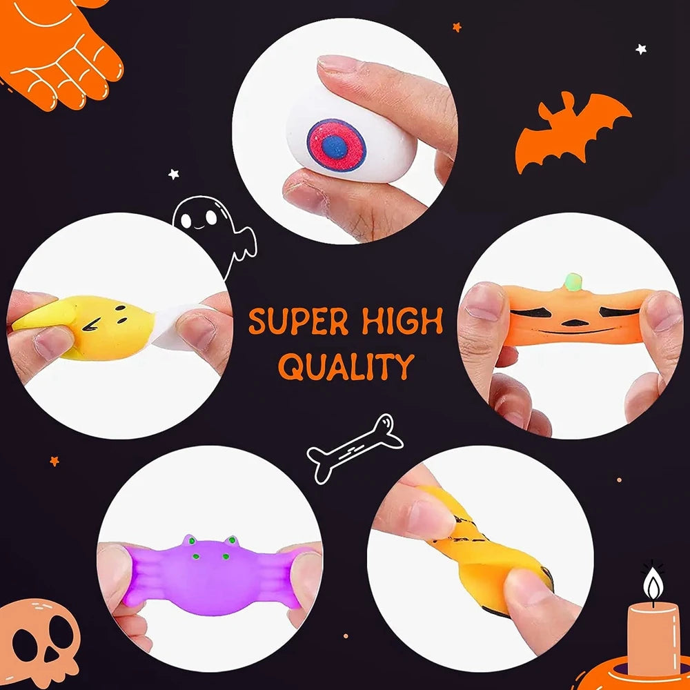 Halloween Mochi Squishy Toys, Random Assorted Squeeze Fidget Packs of 12, 24 or 36 for Party Favors, Goodie Bags and Seasonal Gift Giving