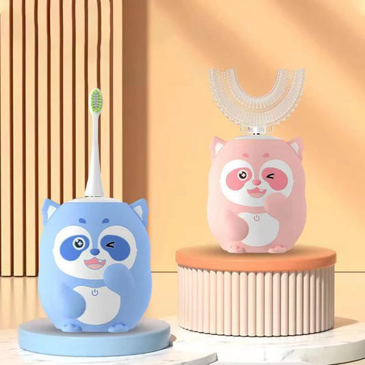 Cartoon Animal Electric Toothbrush for Kids with U-Shaped Silicone Head, USB Rechargeable Handle, Three Sonic Modes and 59-Second Timer