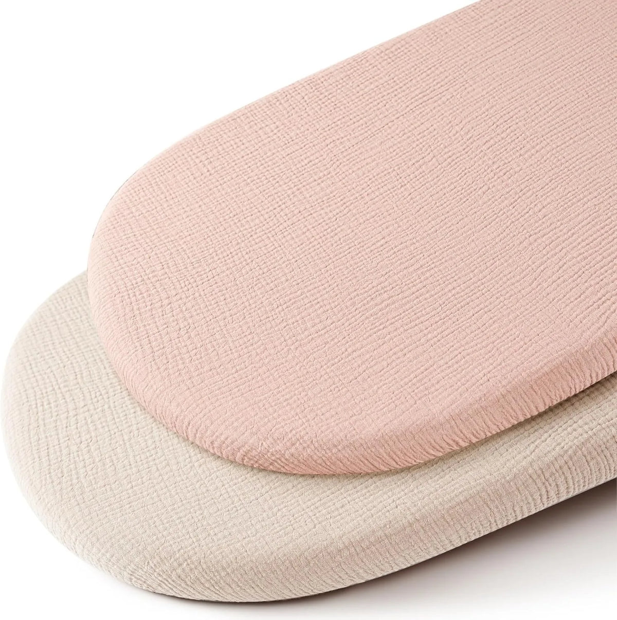Cotton Bassinet Mattress Covers 2-Pack, Removable Washable Cradle Fitted Sheets with Textured Fabric for Compatible Nursery Mattresses