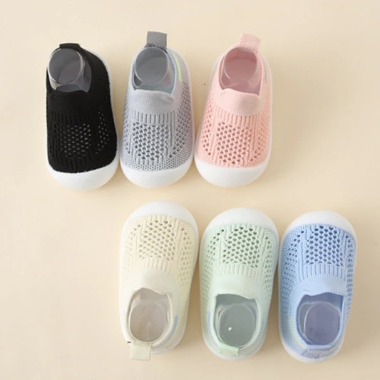 Baby Mesh Slip-On Sneakers, Sock-Style Walking Shoes with Soft Soles and Heel Pull Tabs for Boys and Girls, Six Colors and Baby Toddler Size Options