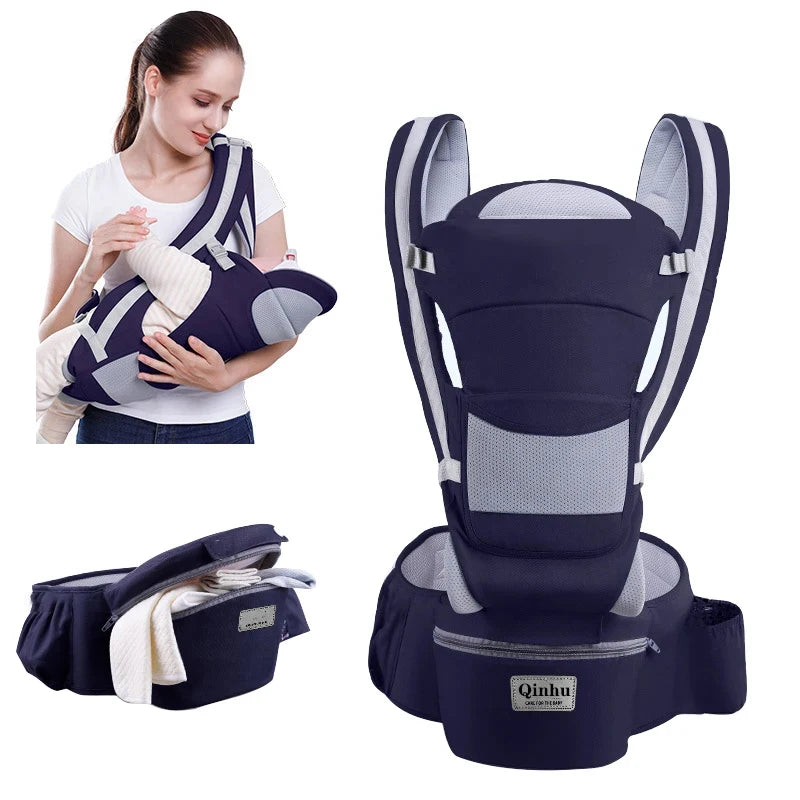 Hip Seat Baby Carrier with Padded Shoulder Straps, Wide Waist Belt and Zippered Storage Pocket, Babywearing Gear in Solid and Floral Color Options