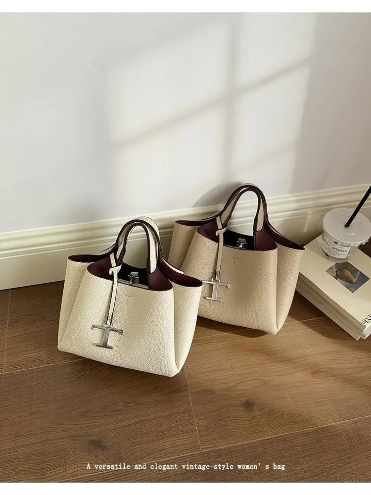 Diaper Tote Bag with Leather-Look Finish, Top Handles and Long Shoulder Strap, Vintage-Style Baby Essentials Handbag for Moms and Everyday Outings