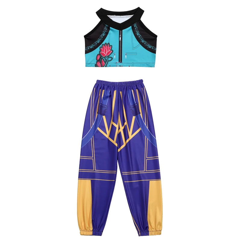 Girls Cosplay Costume Set for Halloween, Dance Performances and Dress-Up with Jacket, T-Shirt and Shorts or Top-and-Pants Outfit Options