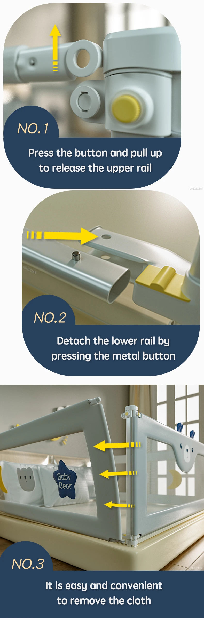 Height Adjustable Bed Rail by PANGDUBE, Single Mesh Guard Panel with Lift Mechanism, Removable Washable Fabric and Eight Length Options