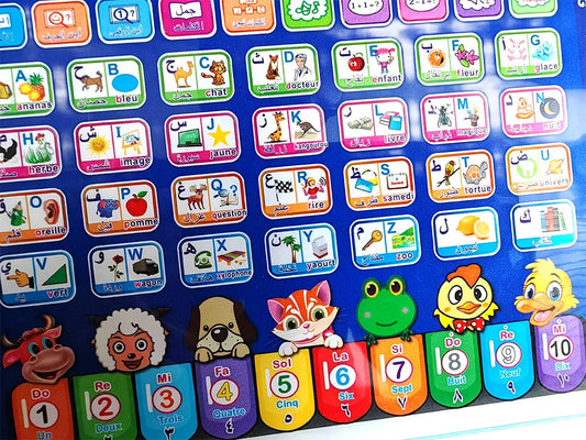 Bilingual Learning Tablet Toy with French and Arabic Voice Activities, Alphabet and Number Buttons for Preschool Kids Ages 3–6, Random Color