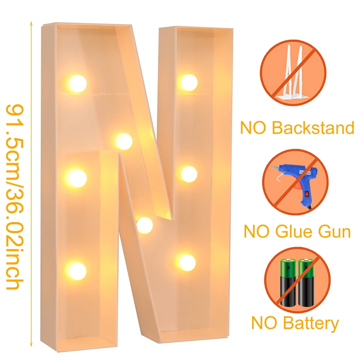 Giant Marquee Letter Frame Box, 91.5cm LED Light-Style Alphabet Display for DIY Names, Baby Showers, First Birthdays and Wedding Party Decor