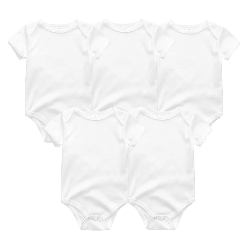 Cotton Baby Bodysuit Set of 5, Short Sleeve and Sleeveless Infant Clothing Styles with Solid Colors and Prints for Boys and Girls, 3M-12M