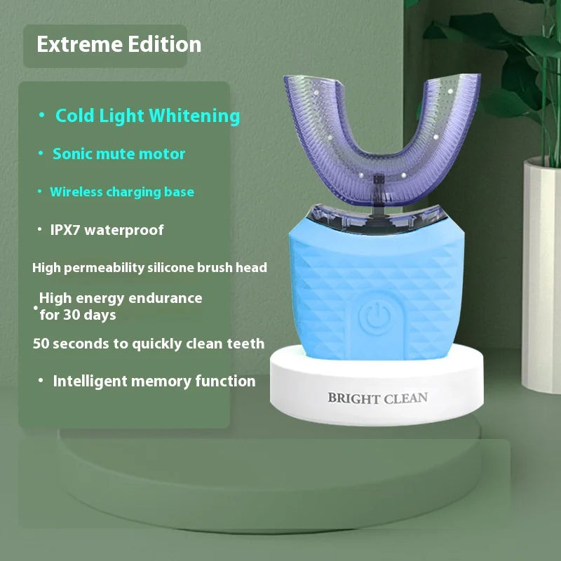 Adult U-Shaped Electric Toothbrush with Four Brushing Modes, Blue-Light Feature and Wireless Charging Design for Daily Oral Care