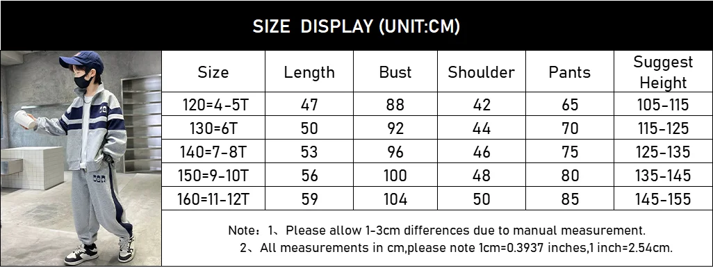 Colorblock Boys Tracksuit with Stand-Collar Zip-Up Jacket and Matching Jogger Pants, Gray or Navy Two-Piece Casual Outfit for Ages 4-12