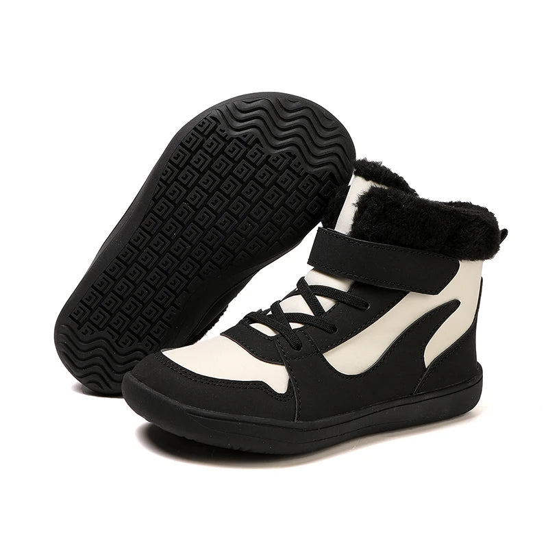Wide Toe Winter Boots for Kids, Barefoot-Style High-Top Shoes with Cozy Lined Styling and Strap Options for Boys and Girls Cold-Weather Outfits