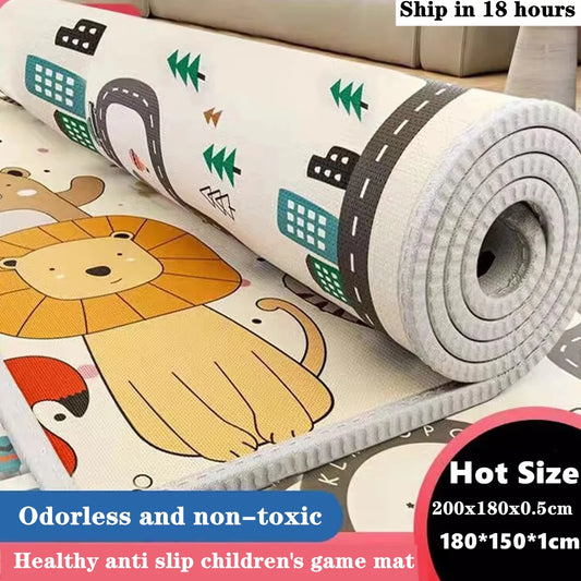 Double-Sided Baby Floor Mat with Animal and Scene Prints, Foldable Foam Crawling Rug in Five Size and Thickness Options for Supervised Play