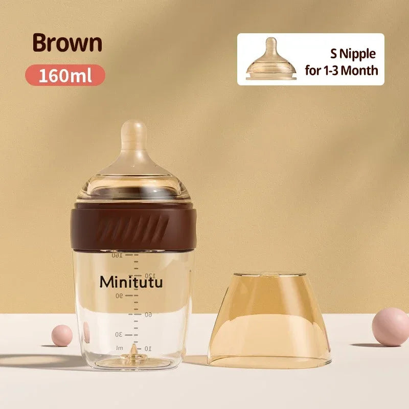 Glass Baby Feeding Bottle, Borosilicate Milk Bottle with Silicone Nipple and Bottom Air Return Valve, 80 mL, 160 mL and 240 mL Infant Options