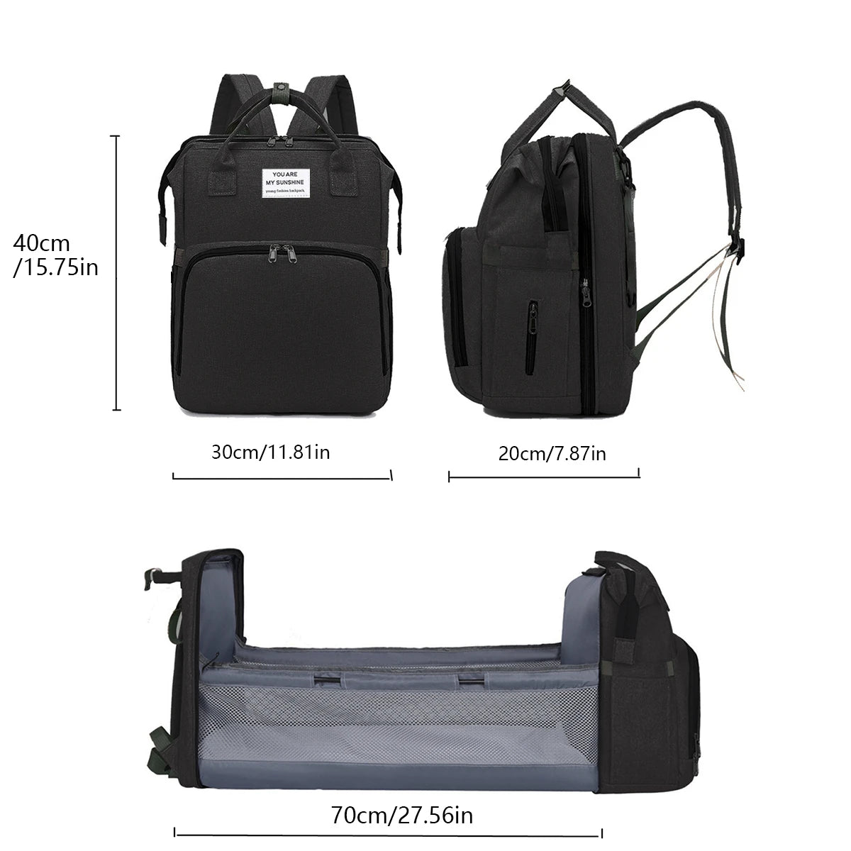 Diaper Backpack with Three Insulated Bottle Pockets and Fold-Out Changing Station, Multi-Pocket Baby Supply Bag for Moms and Dads on Everyday Outings