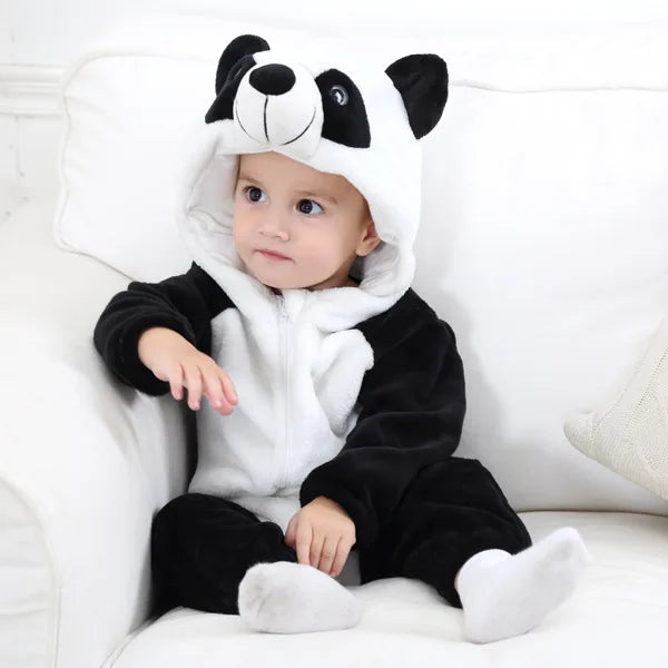 Baby Animal Hooded Costume Jumpsuit with Flannel Styling, Duck, Rabbit, Leopard and More Dress-Up Options for Boys and Girls, Sizes 70-120