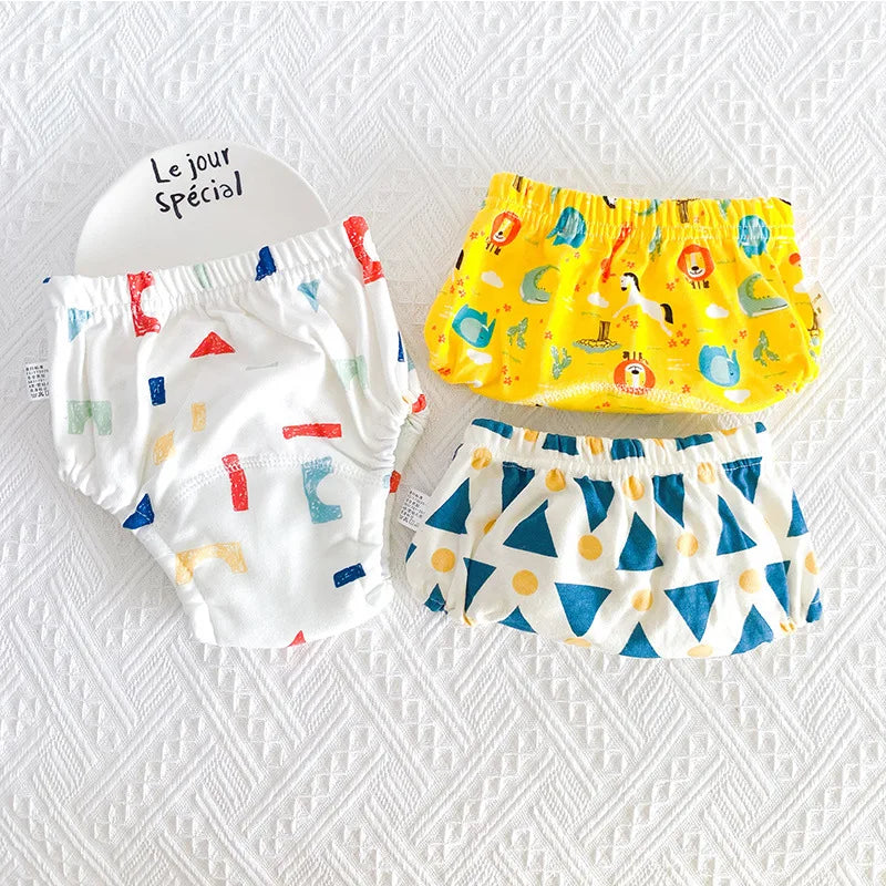 Toddler Potty Training Pants 3-Pack, 6-Layer Washable Cotton Learning Underwear with Elastic Waist and TPU Layer in 8–18 kg Size Options