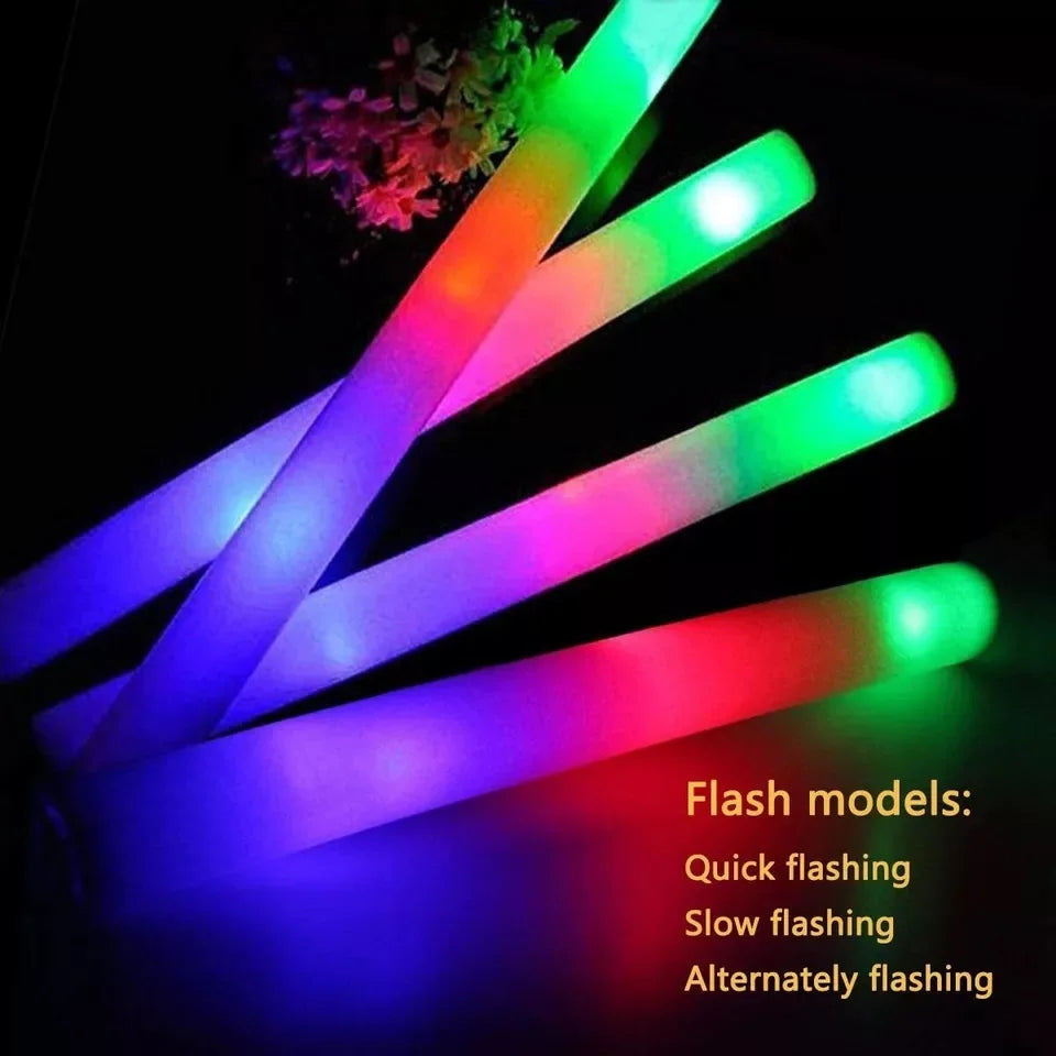 Bulk RGB LED Glow Sticks, 100-Pack Light-Up Foam Cheer Tubes with 3 Flashing Modes and Included Batteries for Weddings, Birthdays and Christmas Parties