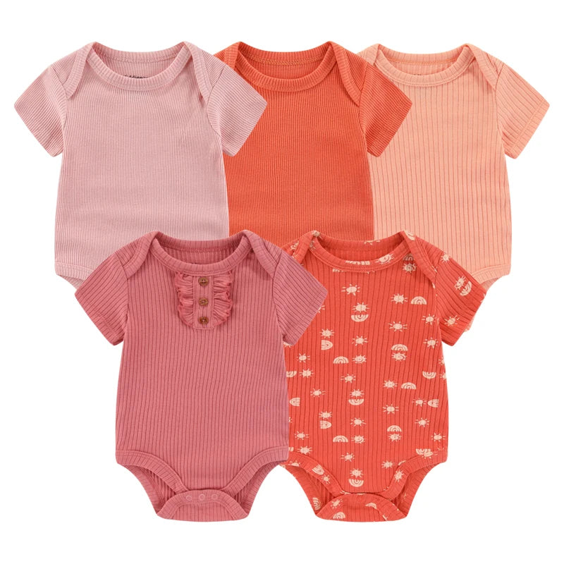 Baby Bodysuit Multipack with Cartoon Prints, Kiddiezoom 5 Short Sleeve One-Piece Outfits with Snap Closures for Boys and Girls, 3M-12M