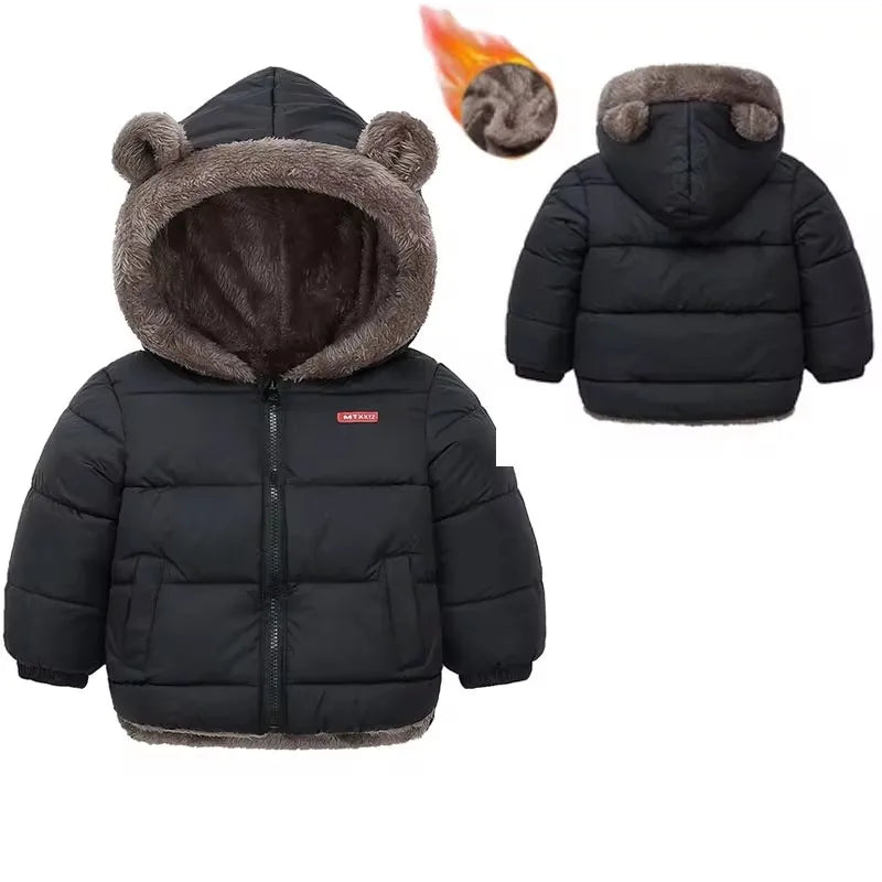 Toddler Winter Puffer Coat with Bear Ear Hood, Plush-Look Trim and Front Zipper, Padded Jacket for Boys and Girls Sizes 2T–6T