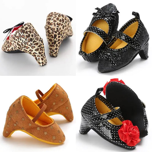 Baby Girl Dress Shoes with High-Heel-Inspired Styling and Cloth Soles, Princess Outfit Footwear for Supervised Photos and Special Occasions, 0-12 Months