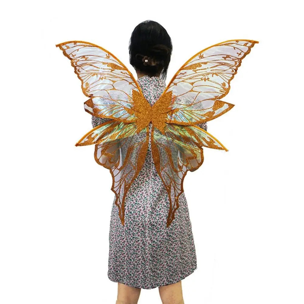 Fairy Wings Costume Set with Organza Butterfly Wings, Elf Ears, Floral Wreath and Star Wand for Halloween, Fantasy Parties and Dress-Up