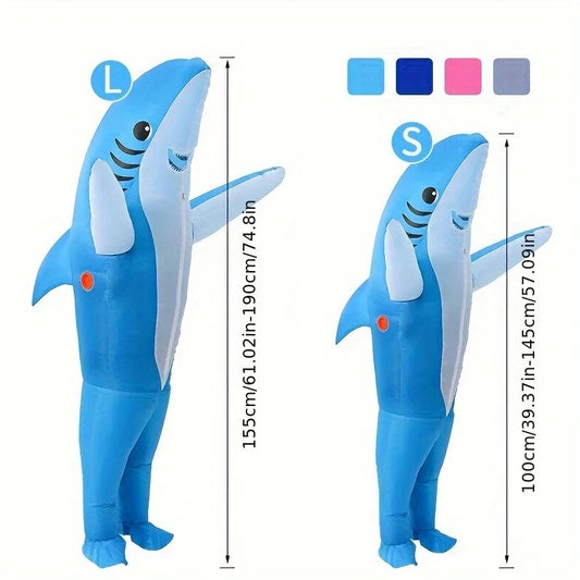 Inflatable Shark Costume with Blower, Standing Animal Suit in Blue, Gray or Pink, Two Sizes for Halloween Parties and Christmas Dress-Up