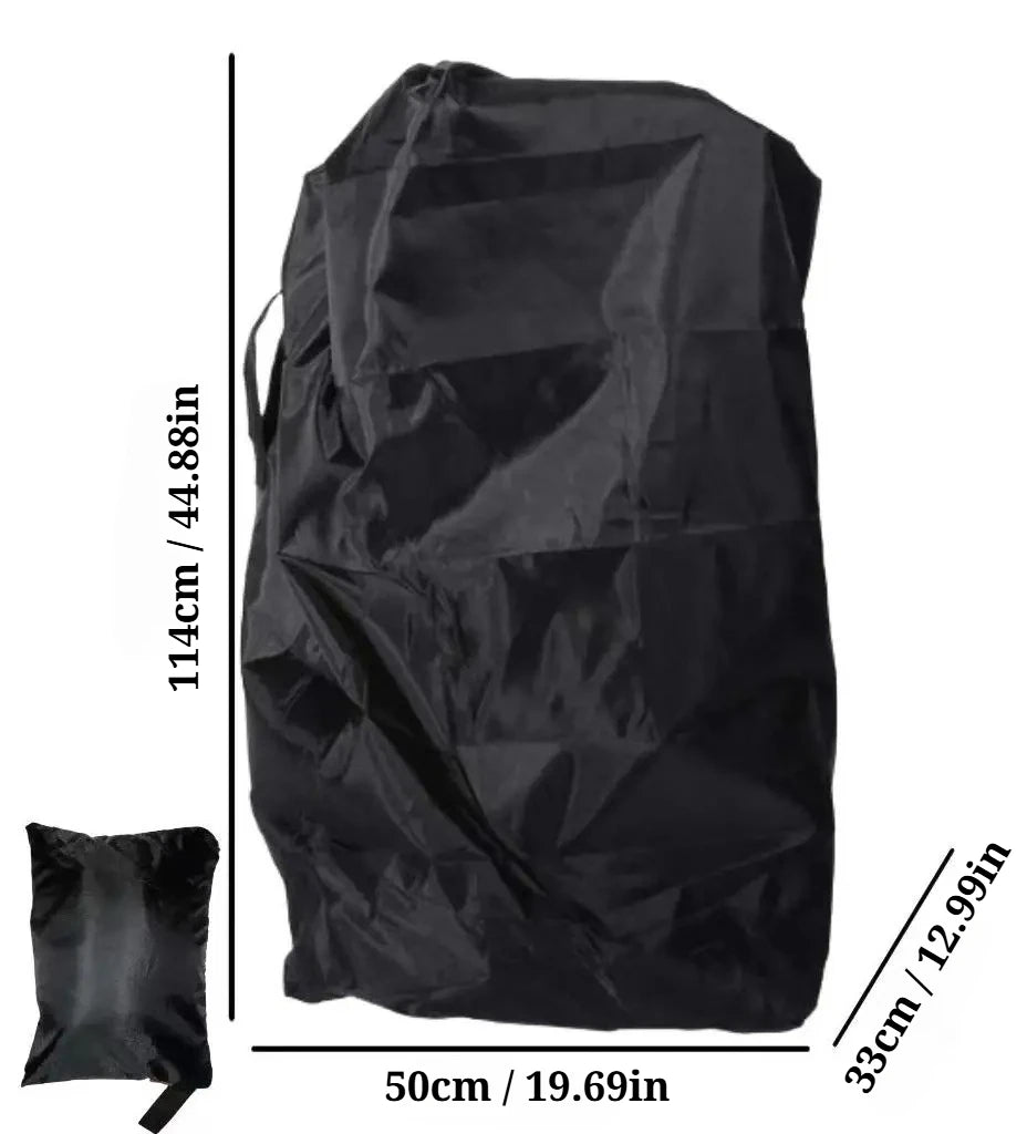 Stroller Gate Check Bag in Black Oxford Cloth with Drawstring Closure and Carry Handles, Foldable Travel Storage Cover for Compact Strollers
