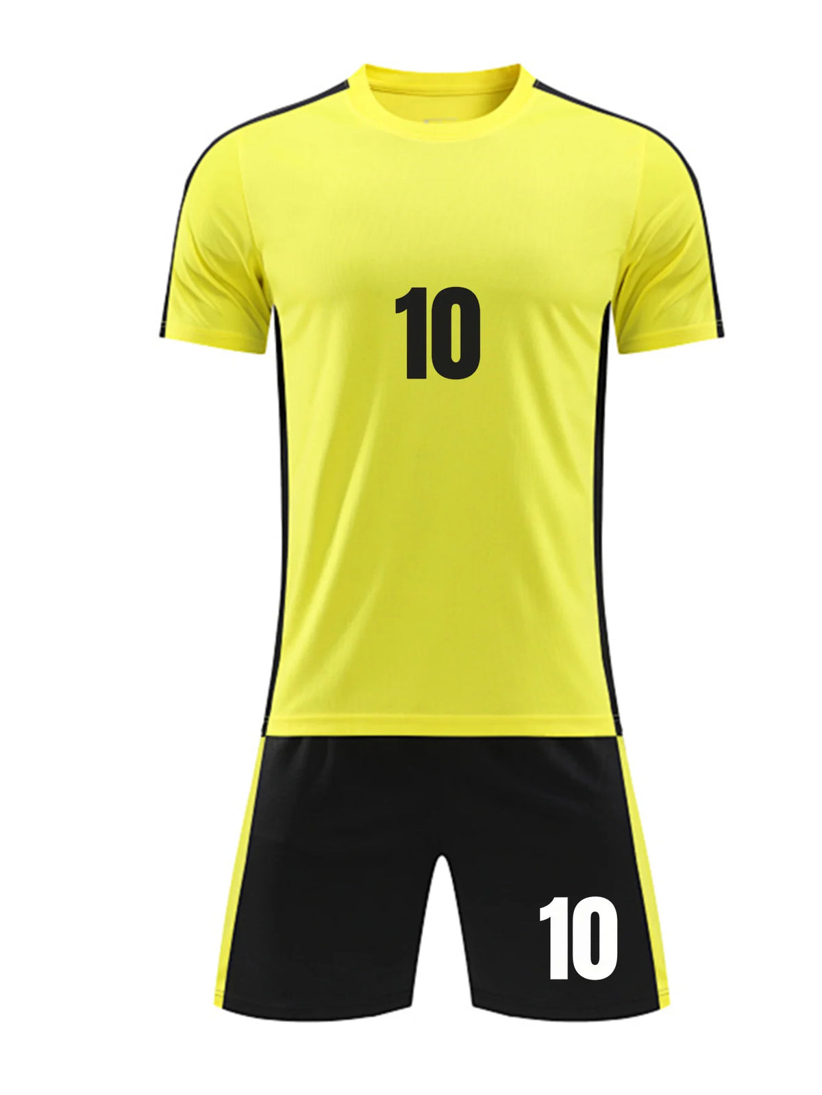 Kids Soccer Training Outfit with Short Sleeve V-Neck Jersey and Shorts, Contrast Trim Sports Clothing Set for Boys and Girls, Youth and Adult Sizes