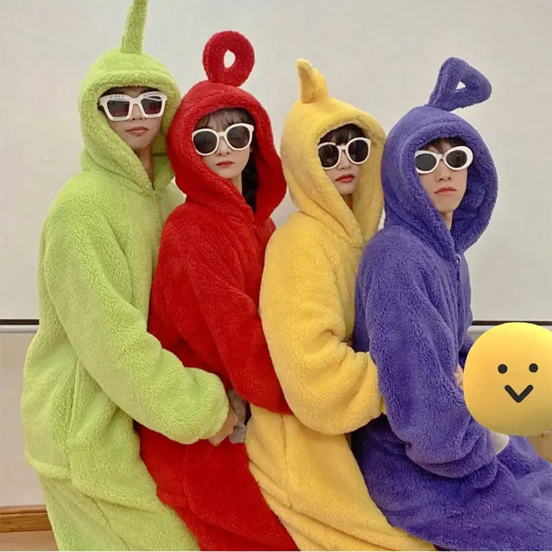 Teletubbies Hooded Onesie Costume for Kids and Adults, Soft Long-Sleeve Character Jumpsuit for Cosplay, Halloween and Family Dress-Up
